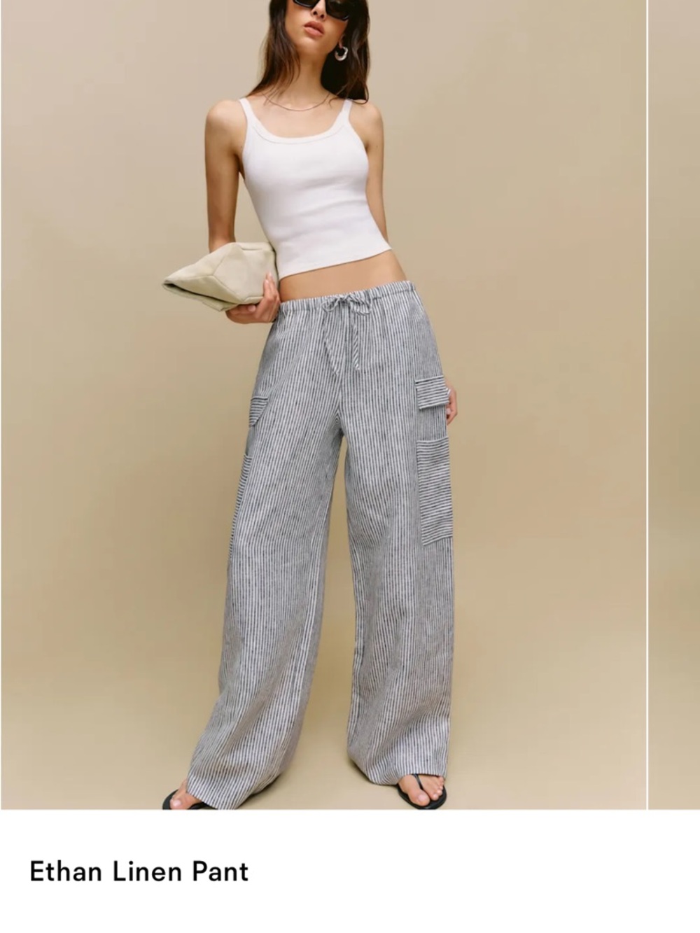 Reformation Ethan Striped Linen Wide-Leg Cargo Pants — Gray & White